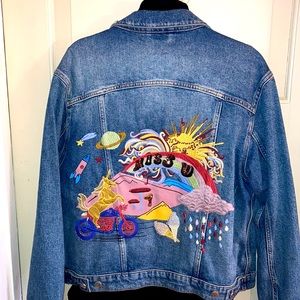 ZARA sz S SUPER RARE Denim miss you jacket unicorns rocket ship drops ice cream!